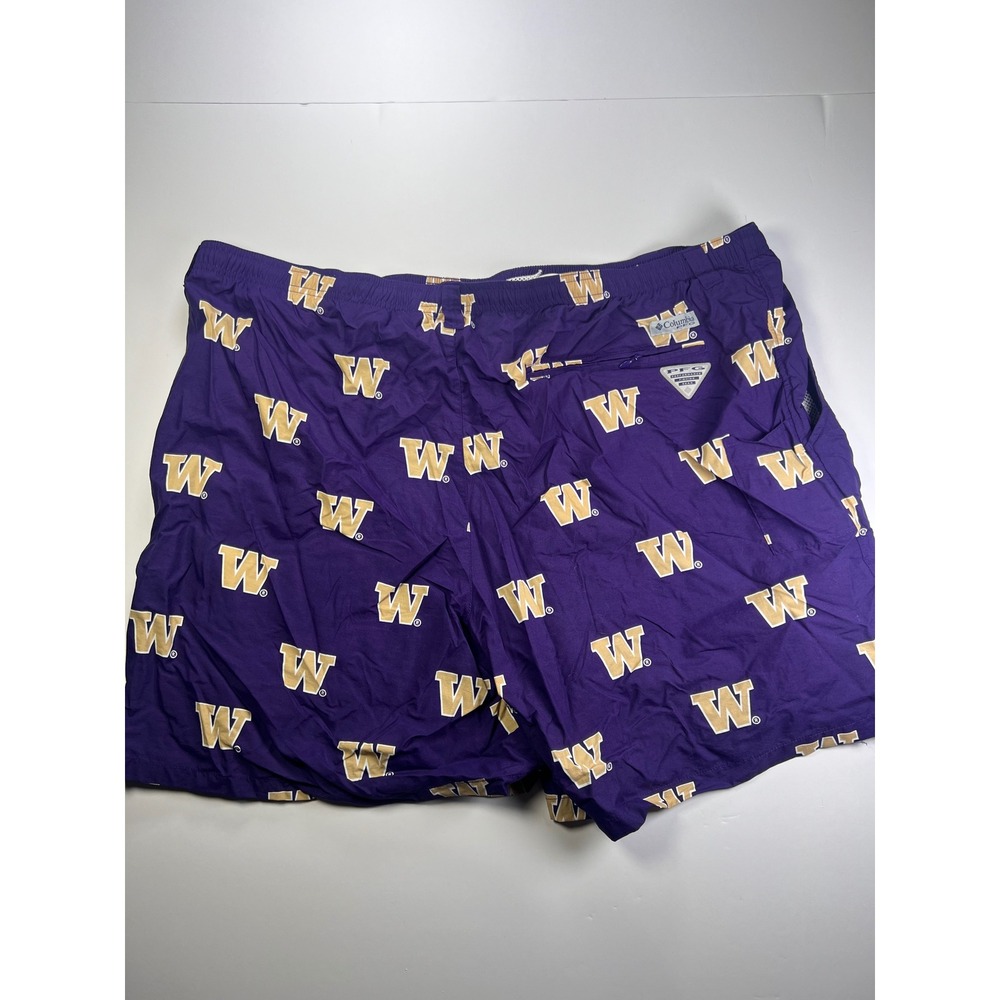 Columbia PFG Shorts Mens 3X Purple Washington Huskies Omni-Shade Logo Print - Picture 3 of 7